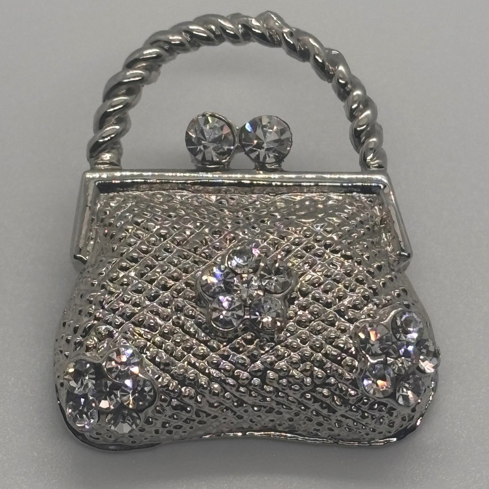 Purse Brooch Handbag Rhinestone Embellished Sparkle Handle Clutch Purse Brooch‎